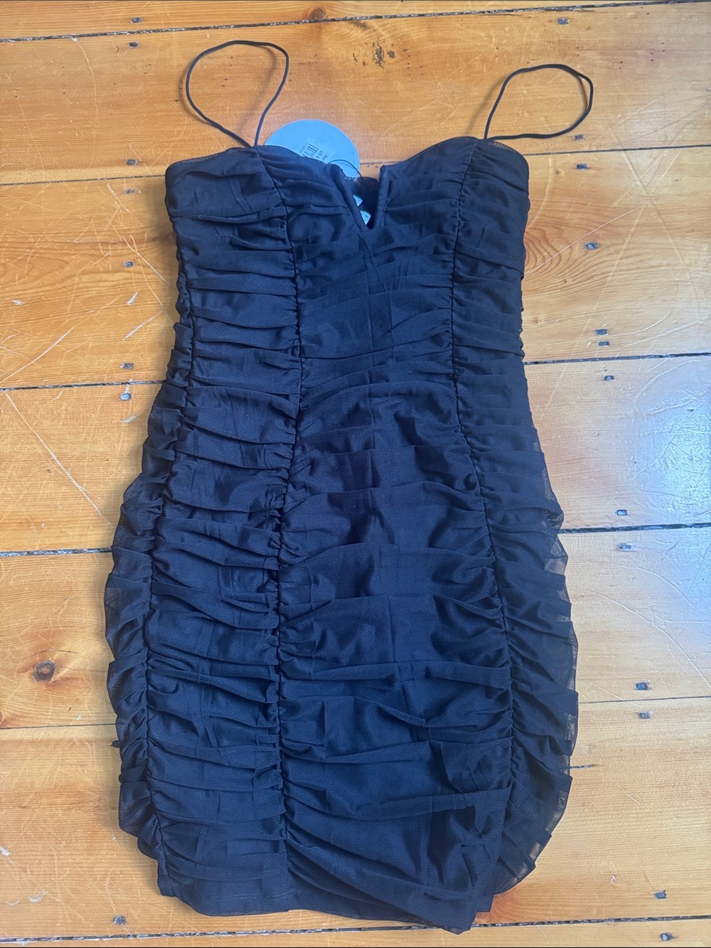 Princess Polly Black Ruched Spaghetti Strap Mini Dress
